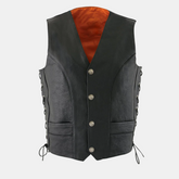 Men's Black Motorcycle Rider Vest - Buffalo Nickel Closure